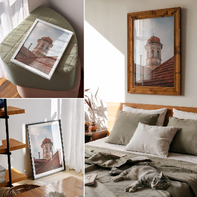 Poster rezistent pentru perete Turn rustic din cărămidă, țigle, cer albastru