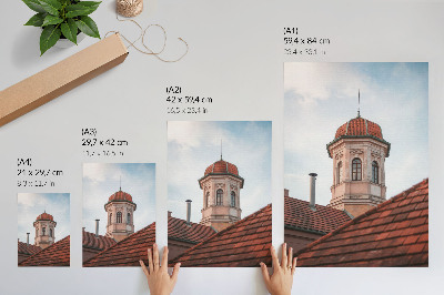 Poster rezistent pentru perete Turn rustic din cărămidă, țigle, cer albastru