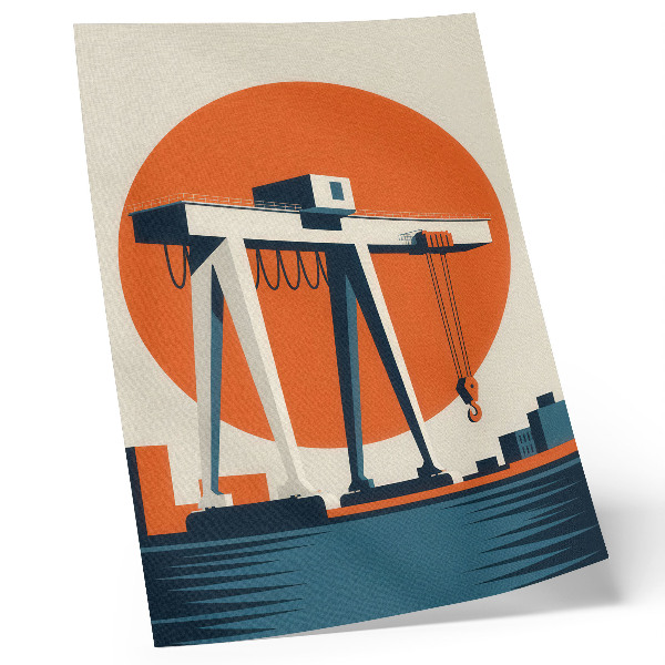 Grafică modernă pe pânză Macara retro portocalie cerc industrial