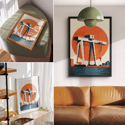 Grafică modernă pe pânză Macara retro portocalie cerc industrial