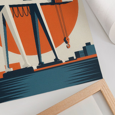 Grafică modernă pe pânză Macara retro portocalie cerc industrial