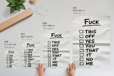 Poster rezistent pentru perete Text negru pe fundal alb cu o listă de opțiuni