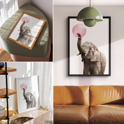 Poster în culori saturate Elefant cu o bulă de aer, modernitate, umor, blândețe