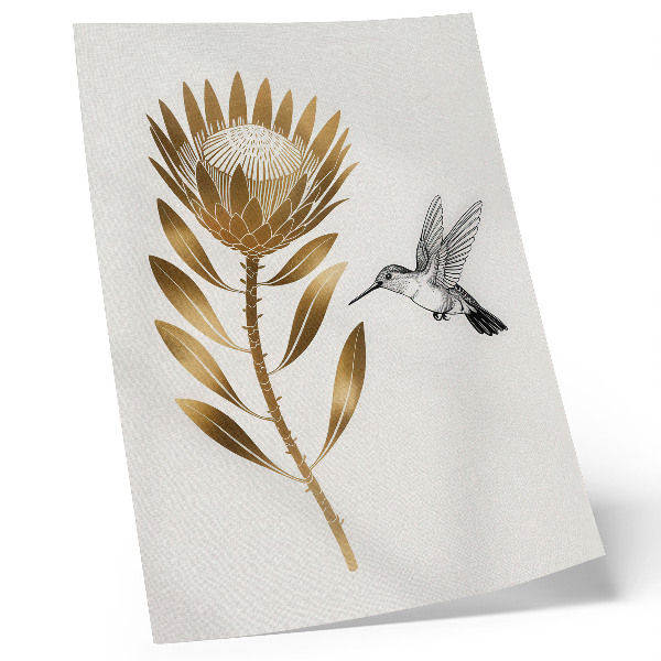Grafică modernă pe pânză Un motiv de colibri și floare într-un ton modern