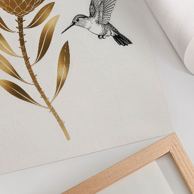 Grafică modernă pe pânză Un motiv de colibri și floare într-un ton modern