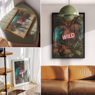 Grafică modernă pe pânză Frunze tropicale neon semn prospețime