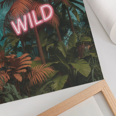 Grafică modernă pe pânză Frunze tropicale neon semn prospețime