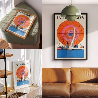 Poster în culori saturate Pod și oraș în modele geometrice