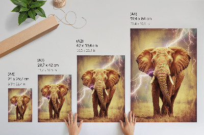 Grafică modernă pe pânză Elefant cu peisaje dinamice cu fulgere
