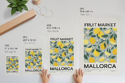 Poster rezistent pentru perete Frunze verzi lămâie fundal albastru fără puncte