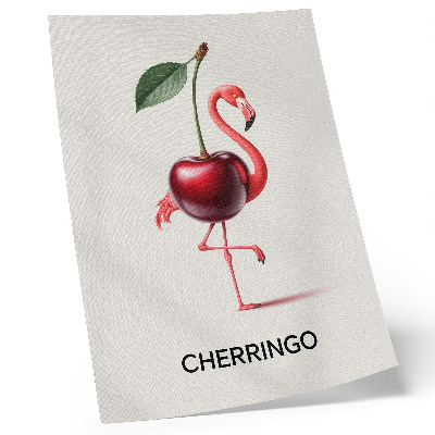 Grafică modernă pe pânză Flamingo roz și roșu cu cireșe - compoziție fantastică