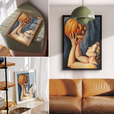 Poster rezistent pentru perete Dovleac portocaliu albastru închis fundal suprarealism