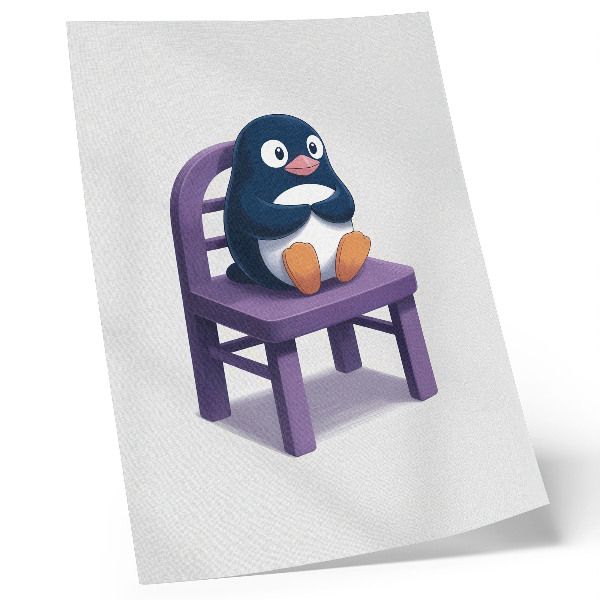 Grafică modernă pe pânză Pinguin violet pe un scaun Joy Minimalism