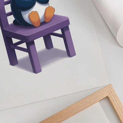 Grafică modernă pe pânză Pinguin violet pe un scaun Joy Minimalism