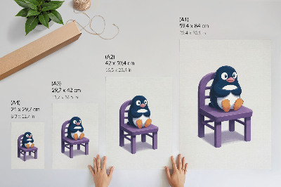 Grafică modernă pe pânză Pinguin violet pe un scaun Joy Minimalism
