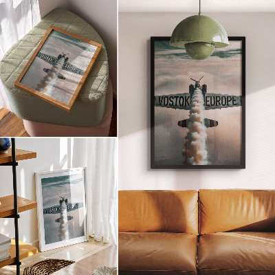 Poster rezistent pentru perete Avion deasupra norilor, paletă discretă, dinamică