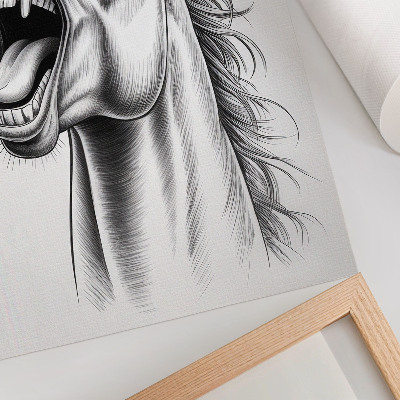 Poster rezistent pentru perete O ilustrație alb-negru a unui cal plin de energie