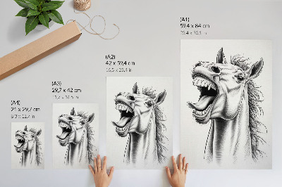 Poster rezistent pentru perete O ilustrație alb-negru a unui cal plin de energie