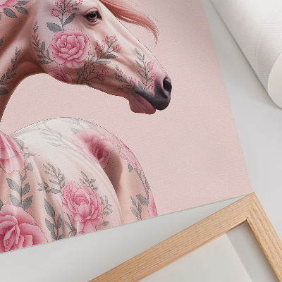 Poster în culori saturate Cal cu flori, eleganță romantică, modernitate