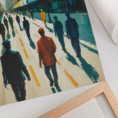 Grafică modernă pe pânză Un grup de oameni pe o stradă colorată a orașului