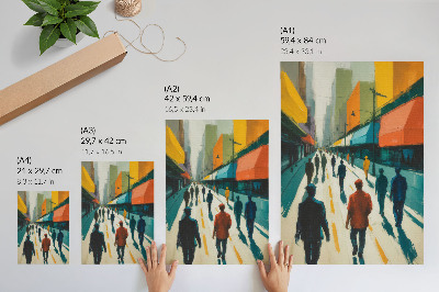 Grafică modernă pe pânză Un grup de oameni pe o stradă colorată a orașului