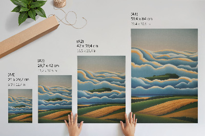Grafică modernă pe pânză Valuri, dealuri verzi, cer pastelat