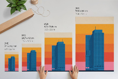 Grafică modernă pe pânză Clădire modernă pe fundal portocaliu și roz