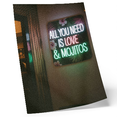 Poster în culori saturate Litere neon frunze tropicale culori vii vară