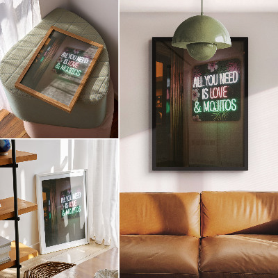 Poster în culori saturate Litere neon frunze tropicale culori vii vară