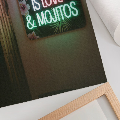 Poster în culori saturate Litere neon frunze tropicale culori vii vară