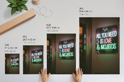 Poster în culori saturate Litere neon frunze tropicale culori vii vară