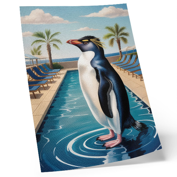 Poster rezistent pentru perete Piscină cu pinguini, palmieri, relaxare la mare