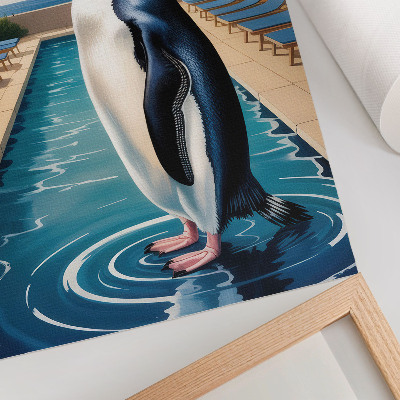 Poster rezistent pentru perete Piscină cu pinguini, palmieri, relaxare la mare