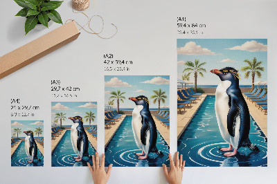 Poster rezistent pentru perete Piscină cu pinguini, palmieri, relaxare la mare