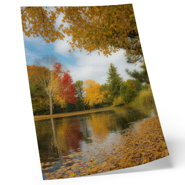 Poster rezistent pentru perete Copaci colorați lângă lac, dispoziție de toamnă