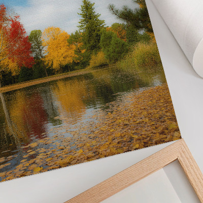 Poster rezistent pentru perete Copaci colorați lângă lac, dispoziție de toamnă