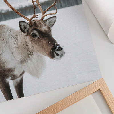 Grafică modernă pe pânză Ren într-un peisaj de iarnă cu blană bej