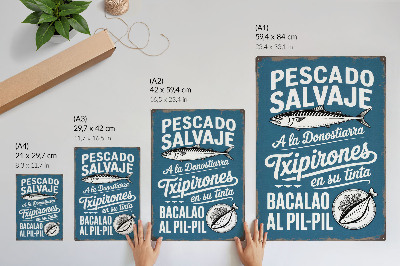 Grafică modernă pe pânză Motiv retro cu pești și inscripții pe fundal albastru