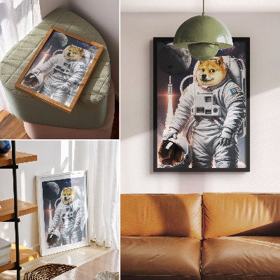 Poster rezistent pentru perete Câine în costum spațial, rachetă spațială, costum lunar