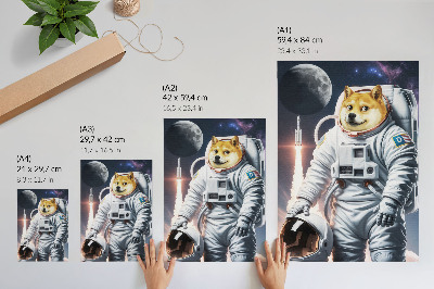 Poster rezistent pentru perete Câine în costum spațial, rachetă spațială, costum lunar