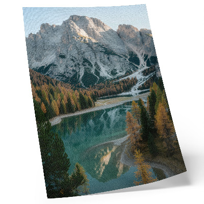Grafică modernă pe pânză Munți, pădure, lac, reflecții, copaci colorați