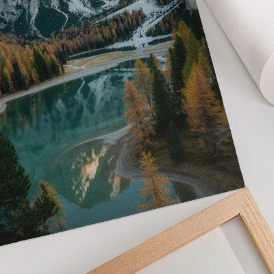 Grafică modernă pe pânză Munți, pădure, lac, reflecții, copaci colorați