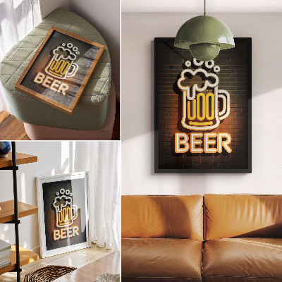 Grafică modernă pe pânză Cană neon albă cu litere galbene pe cărămidă