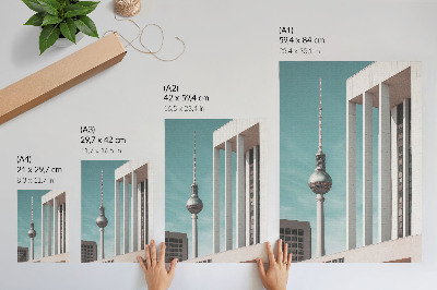 Poster rezistent pentru perete Turn minimalist, clădiri moderne, cer albastru