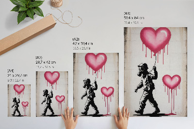 Grafică modernă pe pânză Artă stradală contrastând inimile și silueta