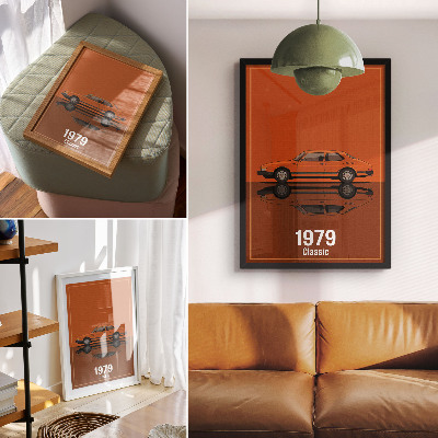 Poster rezistent pentru perete Mașină retro în oglindă portocalie în stil vintage