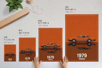 Poster rezistent pentru perete Mașină retro în oglindă portocalie în stil vintage