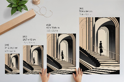 Poster în culori saturate O figură pe scările de sub arcadele monumentale
