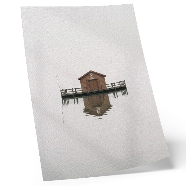 Grafică modernă pe pânză O căsuță din lemn în minimalism lângă apă