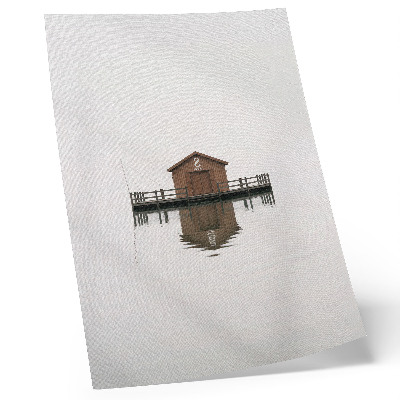 Grafică modernă pe pânză O căsuță din lemn în minimalism lângă apă